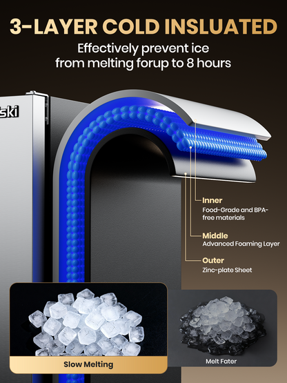 Coolski 15 in. 100lbs/24H Commercial Nugget Ice Maker in Black, Bulit-in/Freestanding, Auto-Cleaning