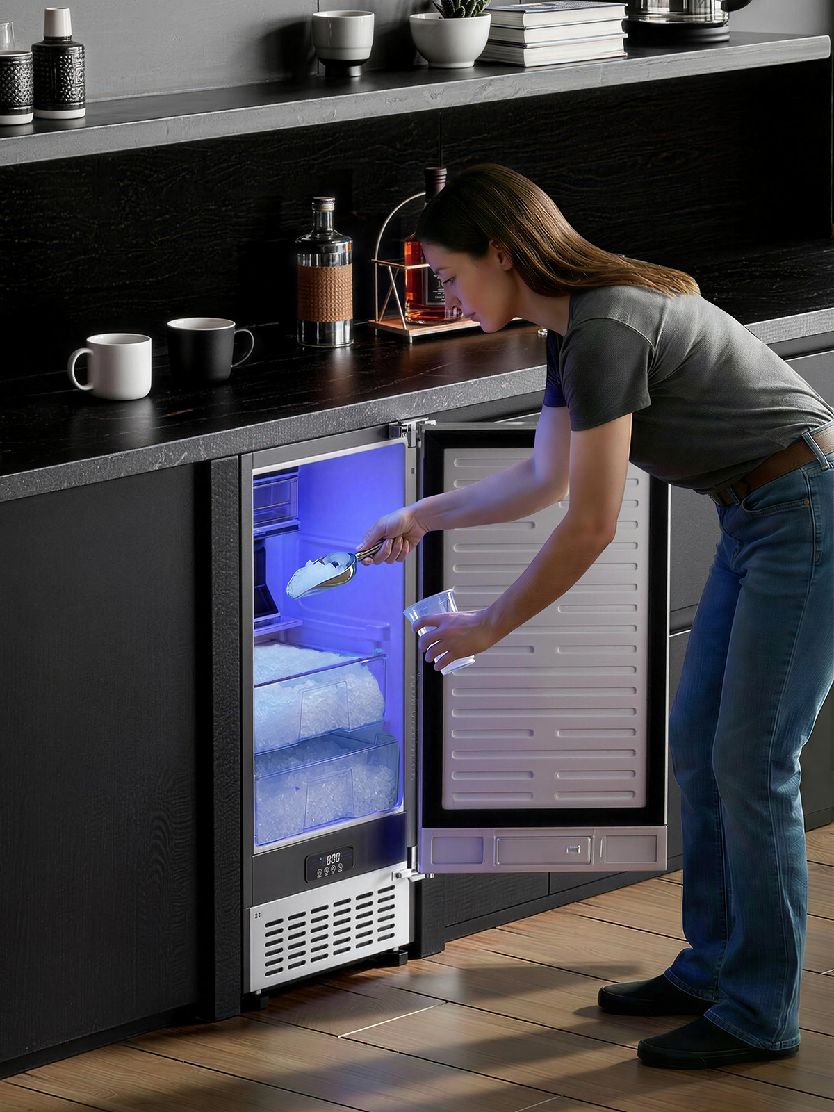 Coolski 15 in. 100lbs/24H Commercial Nugget Ice Maker in Black, Bulit-in/Freestanding, Auto-Cleaning