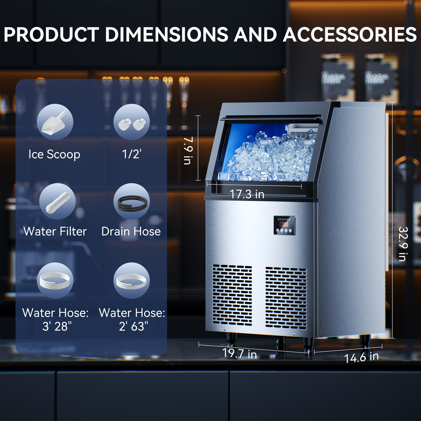 Coolski Commercial Ice Maker Machine, 100lbs/24H Ice Machine, 34lbs Storage