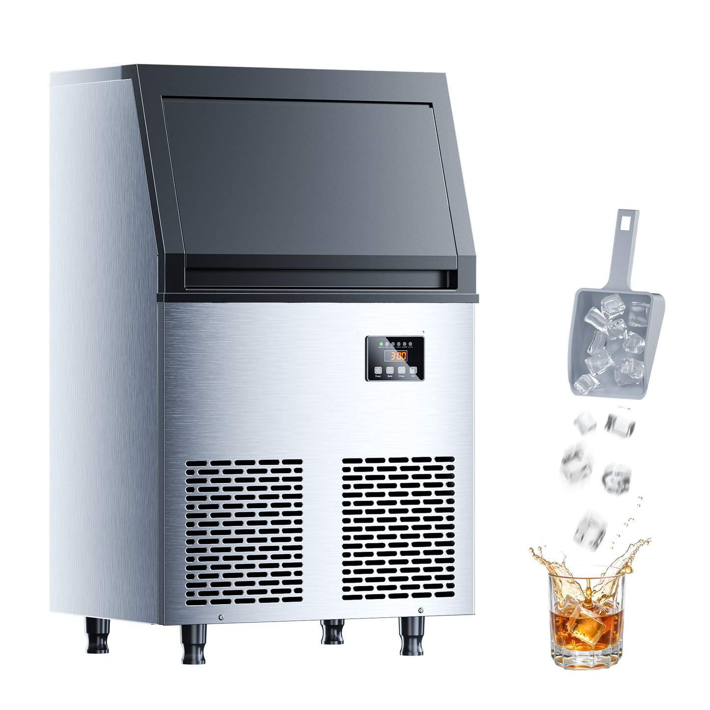 Coolski Commercial Ice Maker Machine, 100lbs/24H Ice Machine, 34lbs Storage