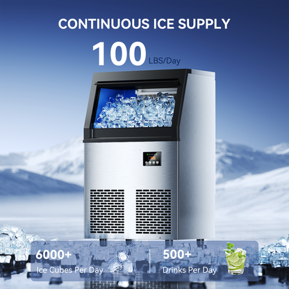 Coolski Commercial Ice Maker Machine, 100lbs/24H Ice Machine, 34lbs Storage