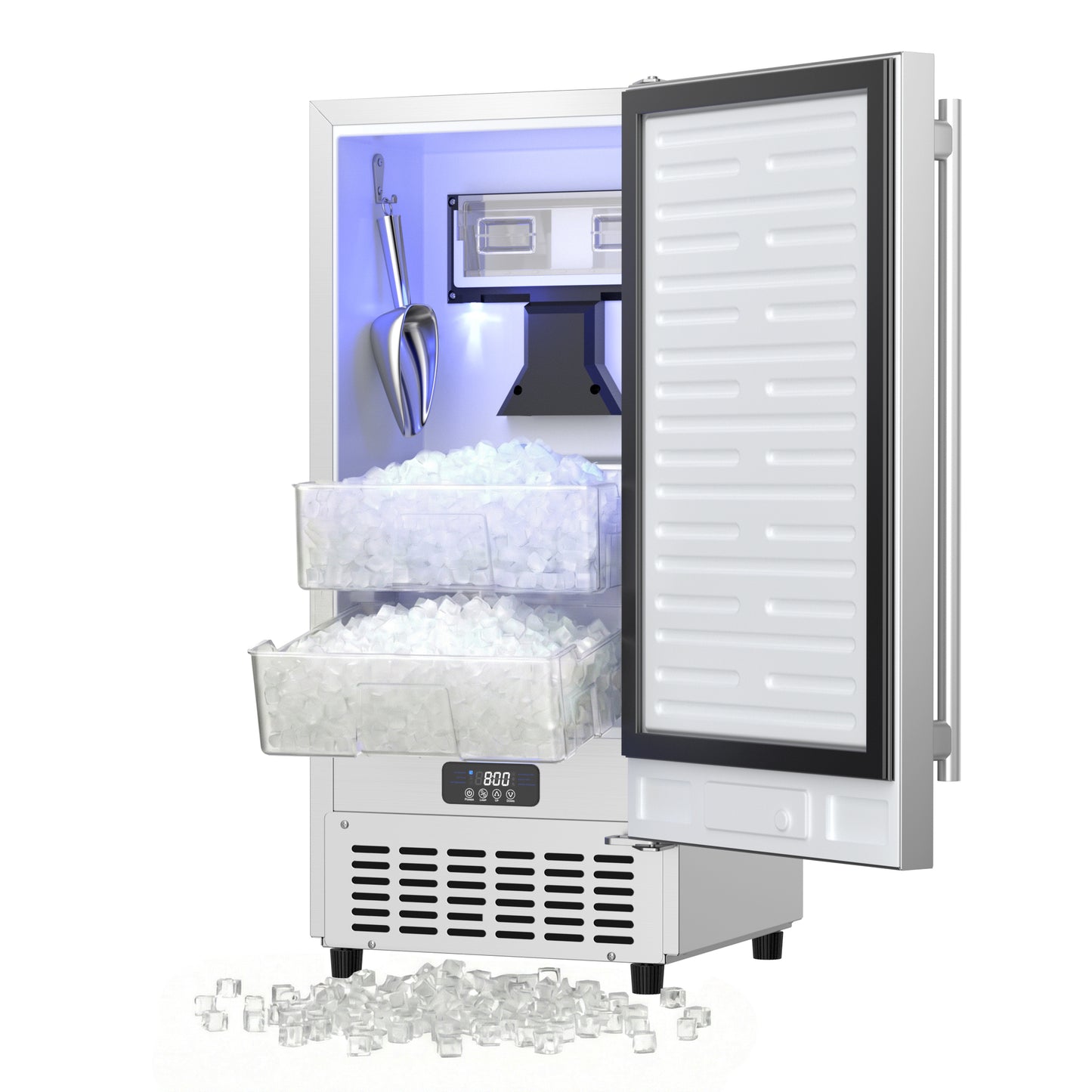 Coolski 15 in. 100lbs/24H Commercial Nugget Ice Maker in Silver, Bulit-in/Freestanding, Auto-Cleaning