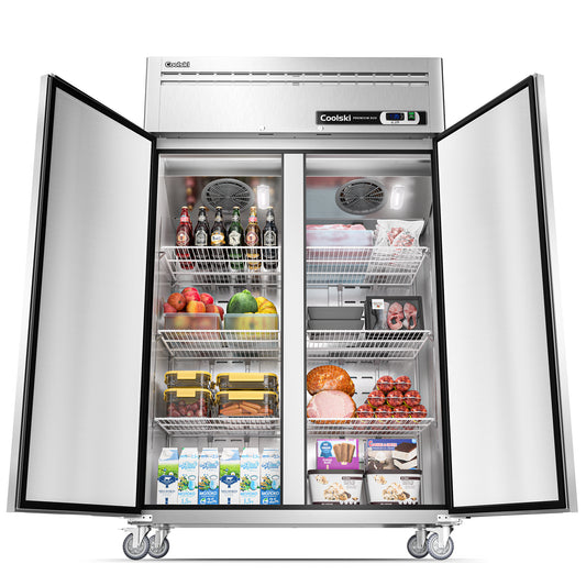 Coolski 48in. 36 cu. ft. Auto / Cycle Defrost 2-Door Commercial Reach in Upright Freezer in Stainless Steel, ETL DOE Approved