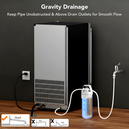 Coolski 15’’W Under Counter Ice Maker, Commercial Ice Machine 80 LBS/Day with 25 LBS Storage