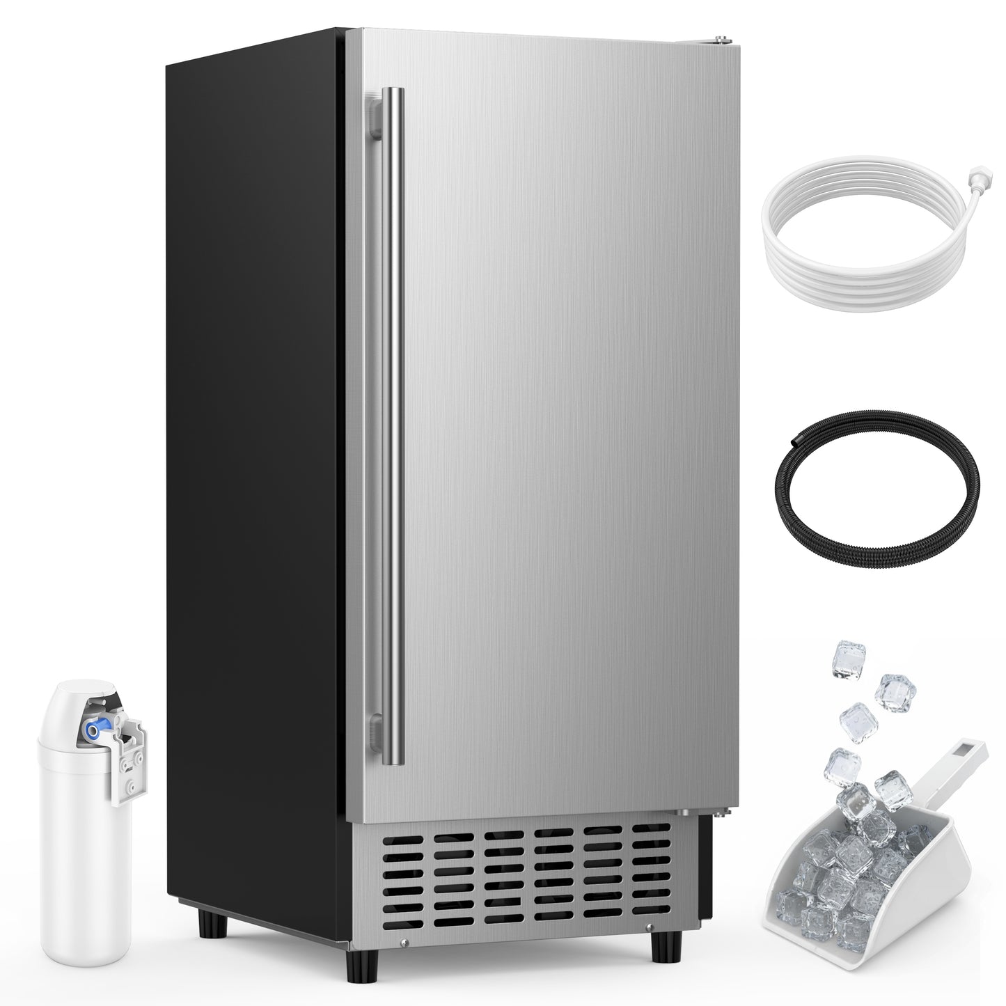 Coolski 15’’W Under Counter Ice Maker, Commercial Ice Machine 80 LBS/Day with 25 LBS Storage