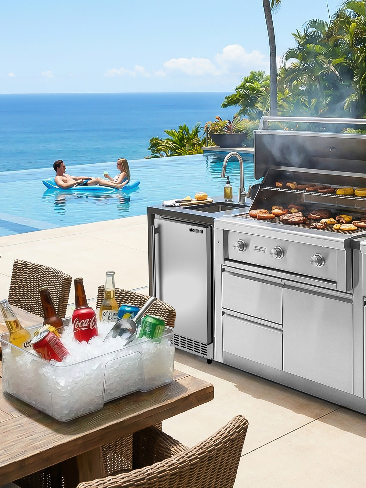 Coolski 15 in. 100lbs/24H Commercial Nugget Ice Maker in Silver, Bulit-in/Freestanding, Auto-Cleaning