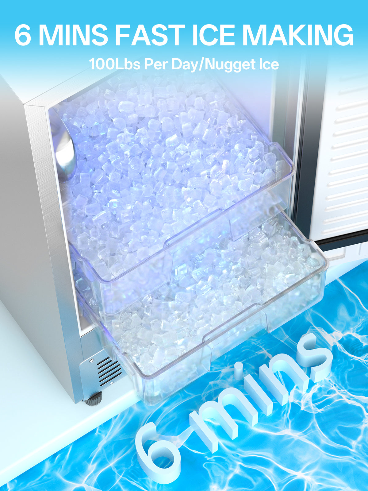 Coolski 15 in. 100lbs/24H Commercial Nugget Ice Maker in Silver, Bulit-in/Freestanding, Auto-Cleaning