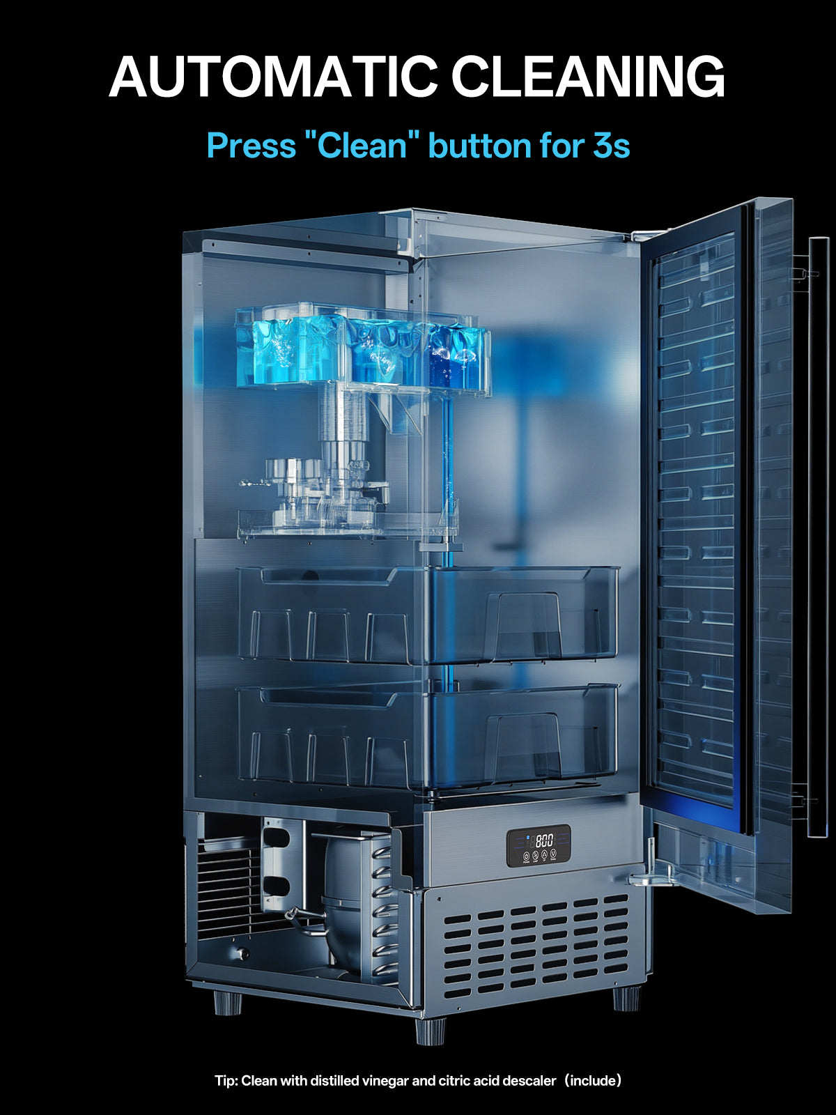 Coolski 15 in. 100lbs/24H Commercial Nugget Ice Maker in Silver, Bulit-in/Freestanding, Auto-Cleaning