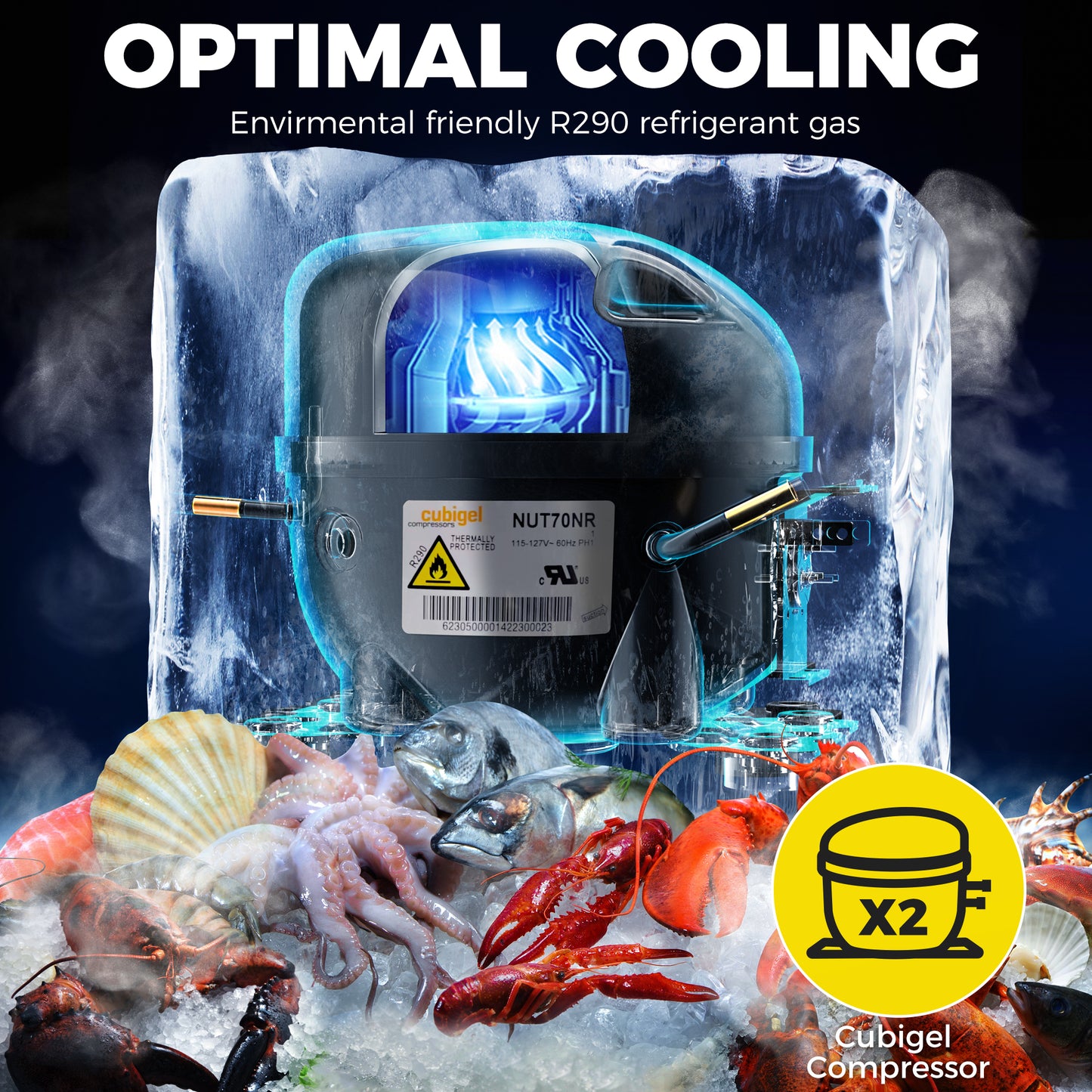 Coolski 72.8 in. 54 cu. ft. Auto / Cycle Defrost Commercial Freezer Reach in 3 Door Upright Freezer in Stainless Steel