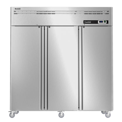 Coolski 72" W Commercial Refrigerator 3 door, 54 Cu.ft 3 Section Stainless Steel Solid Door Upright Refrigerator for Restaurant Bar Shop Kitchen Garage School Church