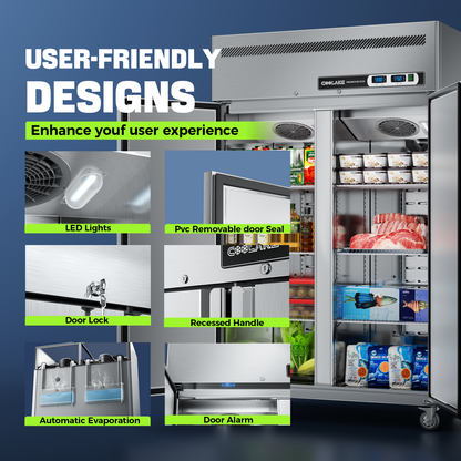 Coolake 48" W 36 Cu.ft 2 Door Commercial Refrigerator and Freezer Combo, Dual Temperature Zones