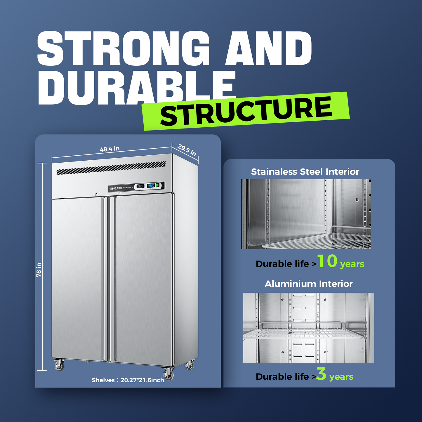Coolake 48" W 36 Cu.ft 2 Door Commercial Refrigerator and Freezer Combo, Dual Temperature Zones