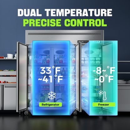 Coolake 72" W 54 Cu.ft 3 Door Commercial Refrigerator and Freezer Combo, Dual Temperature Zones