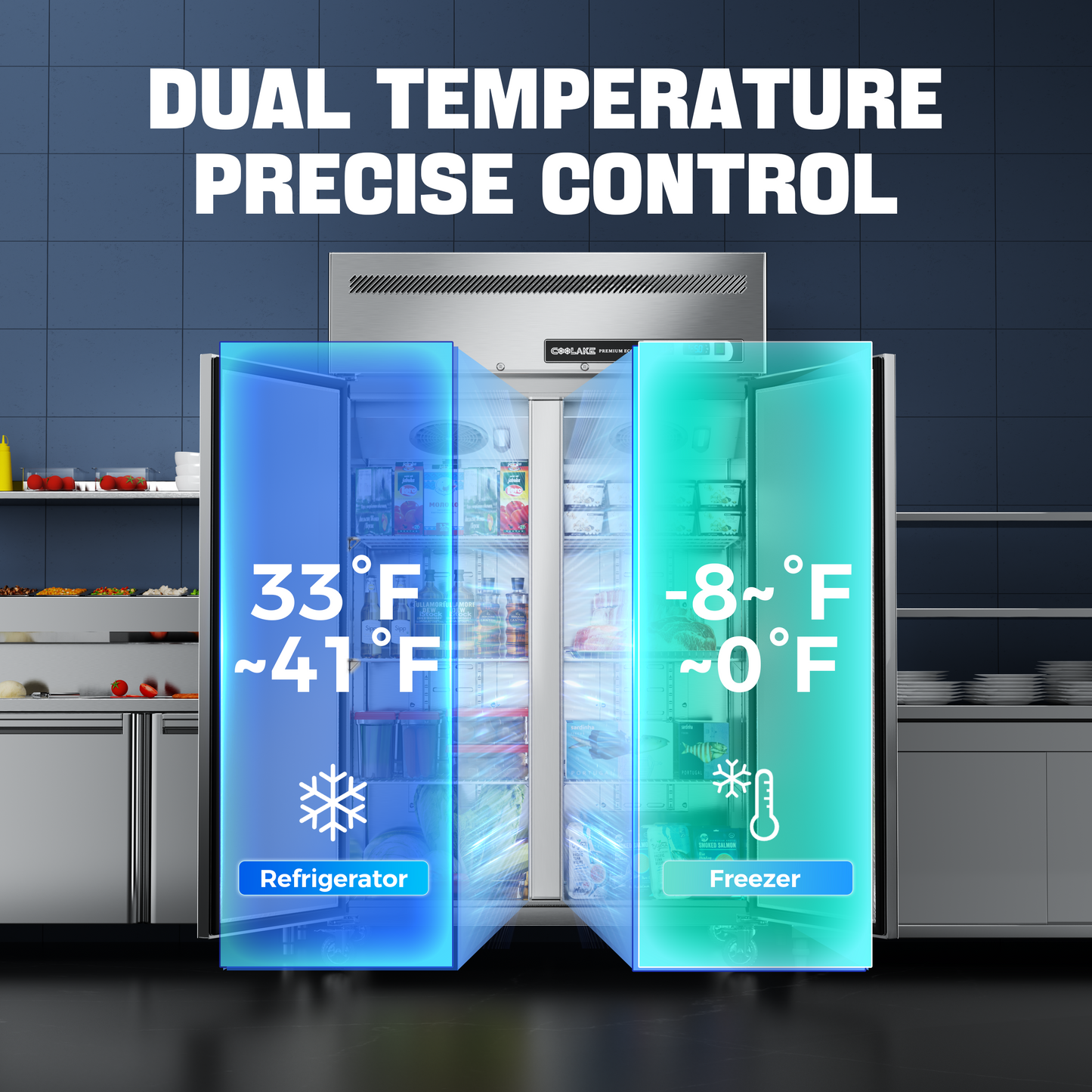 Coolake 48" W 36 Cu.ft 2 Door Commercial Refrigerator and Freezer Combo, Dual Temperature Zones