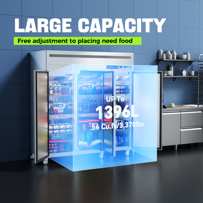 Coolake 72" W 54 Cu.ft 3 Door Commercial Refrigerator and Freezer Combo, Dual Temperature Zones