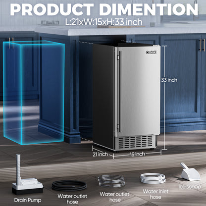 Coolski Commercial Under Counter Ice Maker Machine, Stainless Steel Built-in Freestanding Ice Maker, 80 LBS/Day