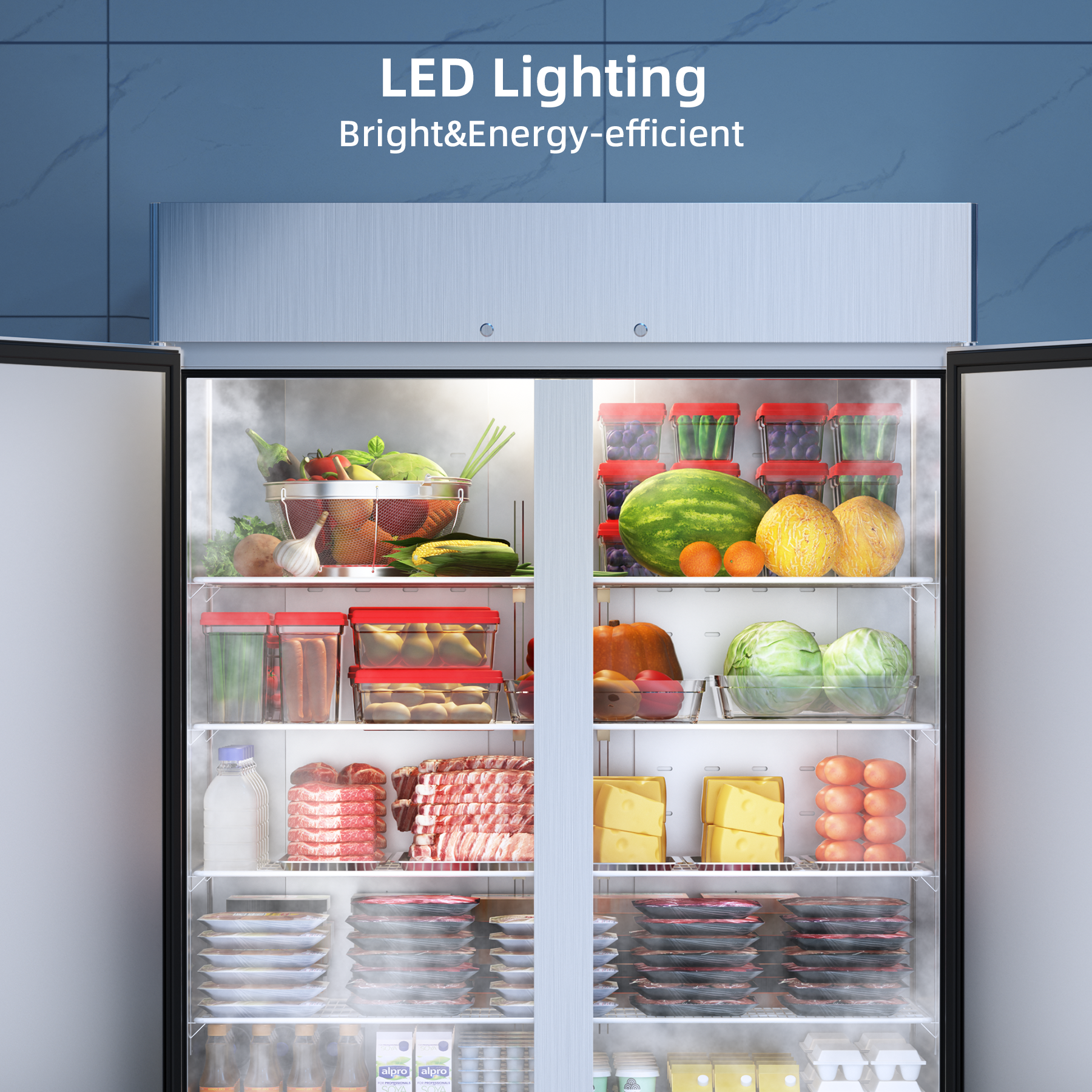 Coolski 54" W Commercial Refrigerator 2 Door, 49 Cu.Ft Fan Cooling Reach-In Cooler Stainless Steel Upright Refrigerator, 33 to 41℉, Auto Defrosting, LED Light 8 Shelves, 4 Wheels on Fridge.com