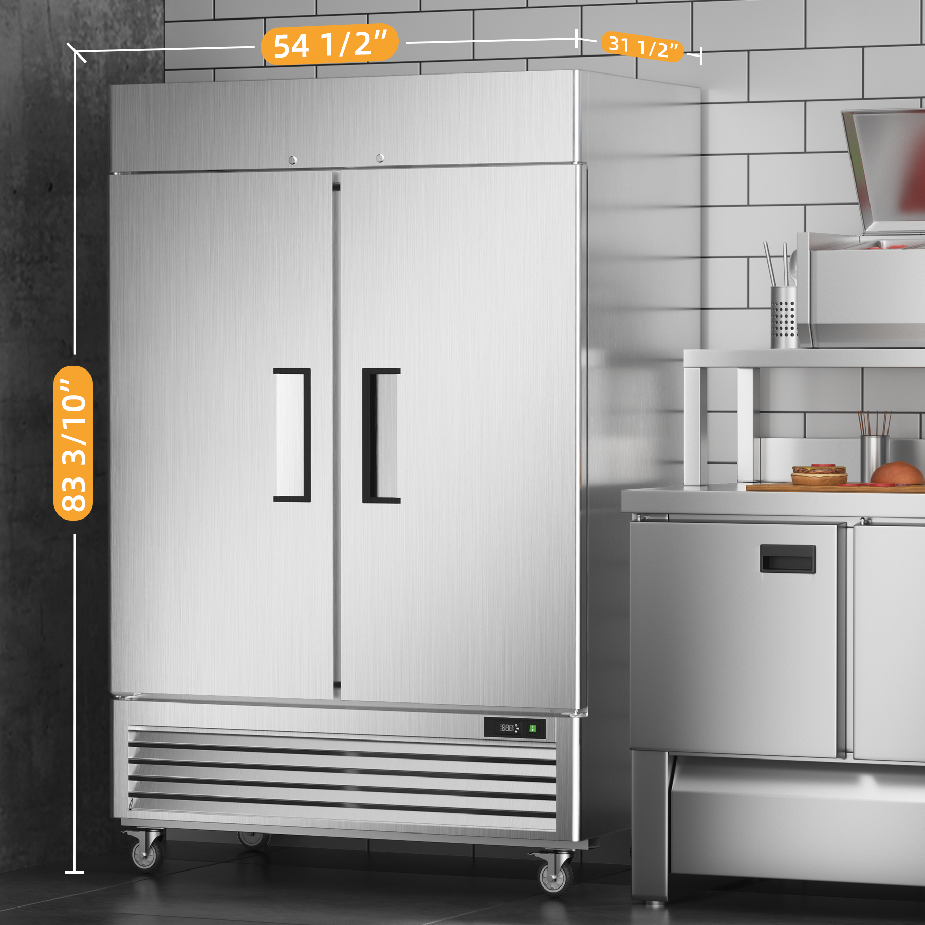 Coolski 54’’ W Commercial Freezer 49 Cu.Ft Stainless Steel Reach-in Freezer