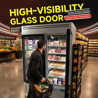 Coolski 54 in. 47.5 cu. ft. Auto / Cycle Defrost 2-Glass Door Commercial Reach In Display Upright Freezer in Stainless Steel