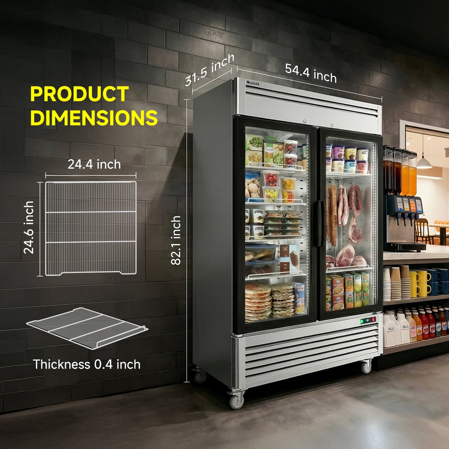 Coolski 54 in. 47.5 cu. ft. Auto / Cycle Defrost 2-Glass Door Commercial Reach In Display Upright Freezer in Stainless Steel