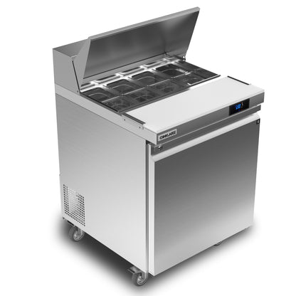 Coolake 27'' W Commercial Refrigerator Sandwich Salad Prep Table, 1 Door Sandwich Fridge with 8 GN 1/6 Pans