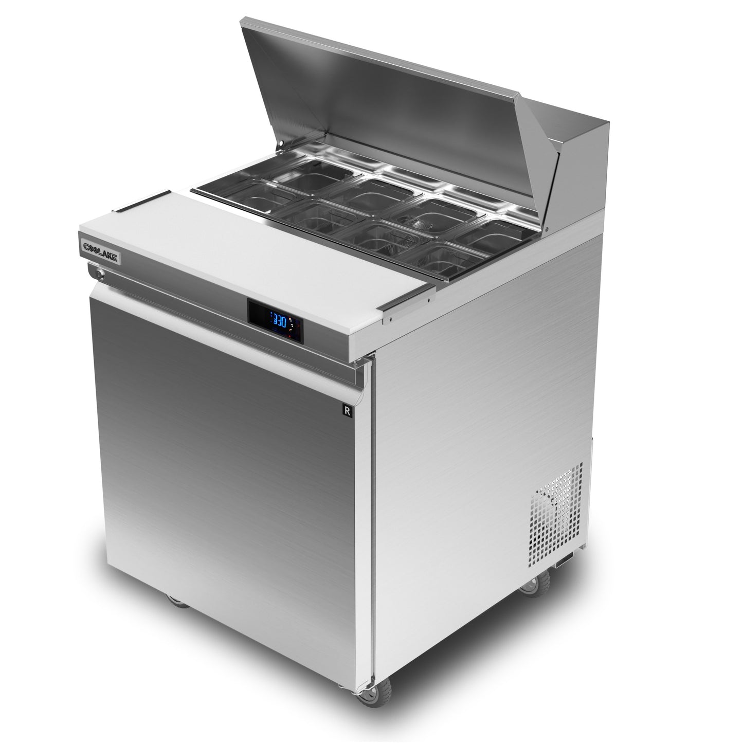 Coolake 27'' W Commercial Refrigerator Sandwich Salad Prep Table, 1 Door Sandwich Fridge with 8 GN 1/6 Pans